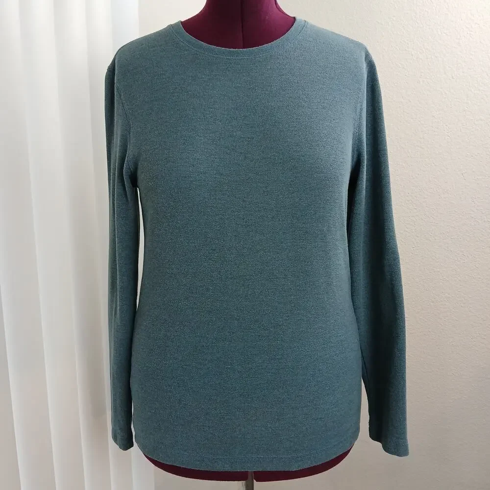 Banana Republic Waffle Knit Thermal Shirt Mens M blue teal long sleeve 359627
